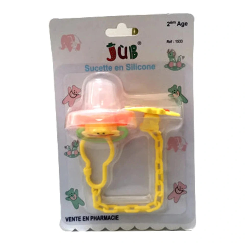 Sucette en silicone Juniors 2ème âge avec clip attache-sucette
