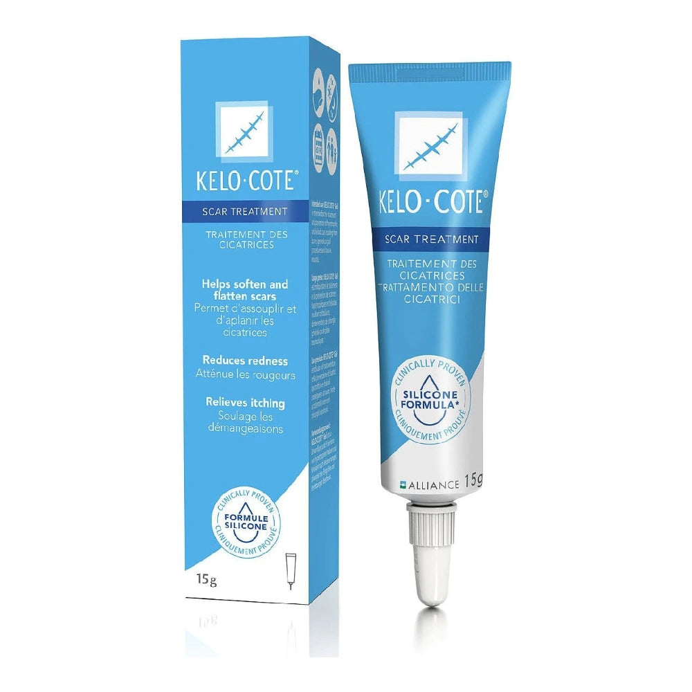 Kelo-Cote Gel Silicone pour cicatrices 15 g, tube et boîte