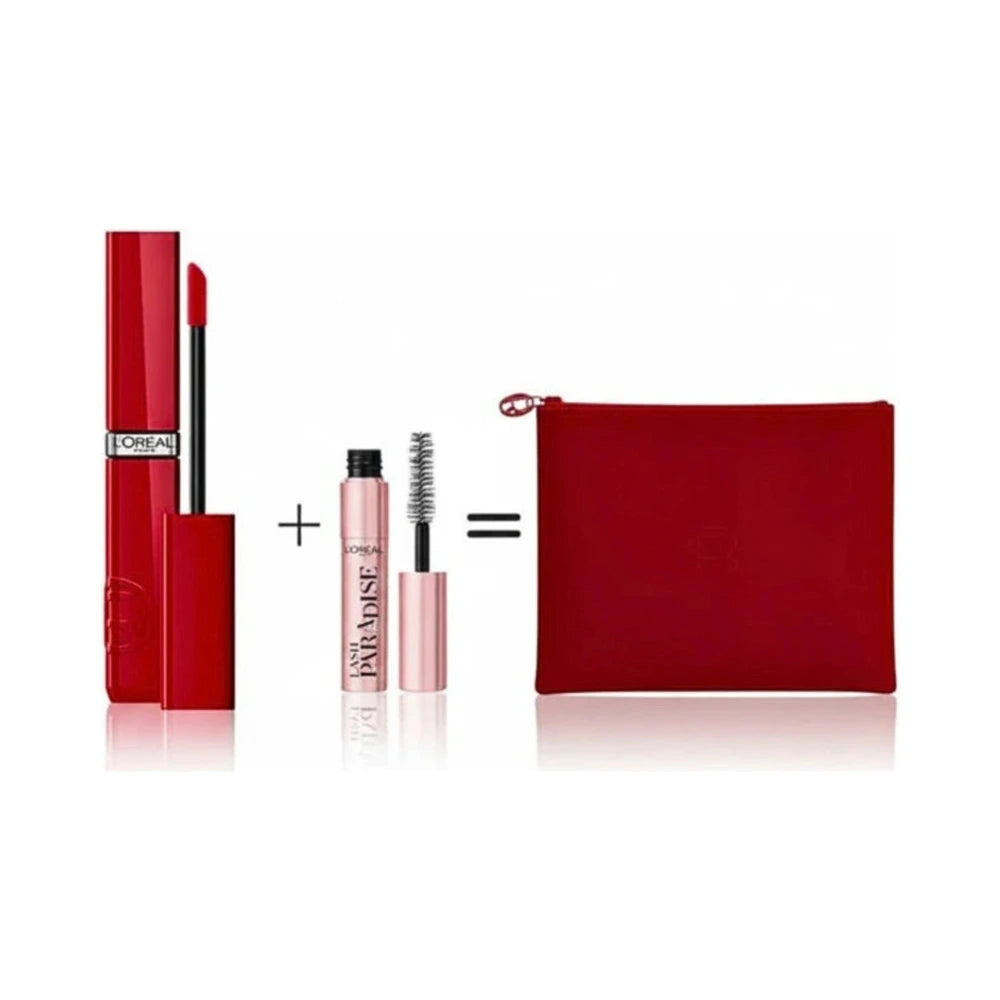 Coffret L'Oréal Paris Laque Résistance 420, mini Lash Paradise et trousse rouge