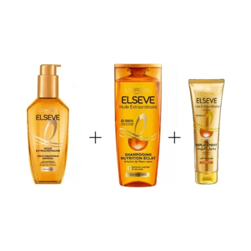 L'Oréal Paris Elseve Routine Huile Extraordinaire : Huile 100 ml + Shampooing 200 ml + Oil Replacement 125 ml