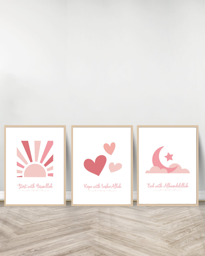 Ensemble de 3 Tableaux décoratifs - Start | Hope | End - Bois