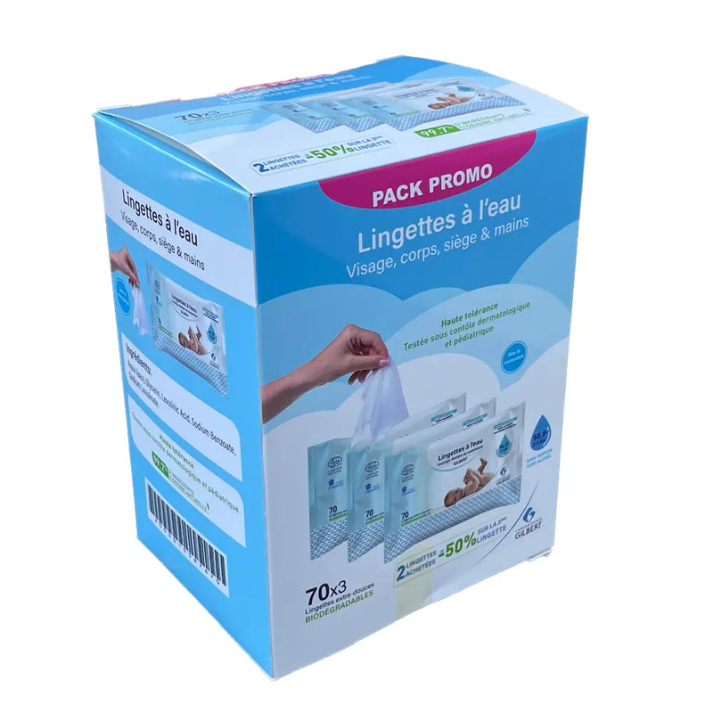 2 Lingettes Gilbert à l’Eau 70 Unités + le Troisième à -50%