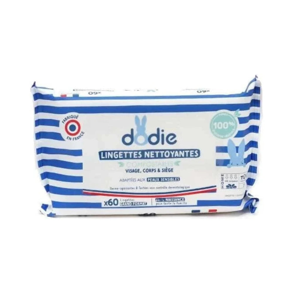 Dodie lingettes nettoyantes dermo-apaisantes 3 en 1 – paquet de 60