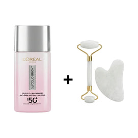 Coffret L'Oréal Paris Glycolic Bright Fluide UV SPF50+ avec rouleau et pierre Gua Sha