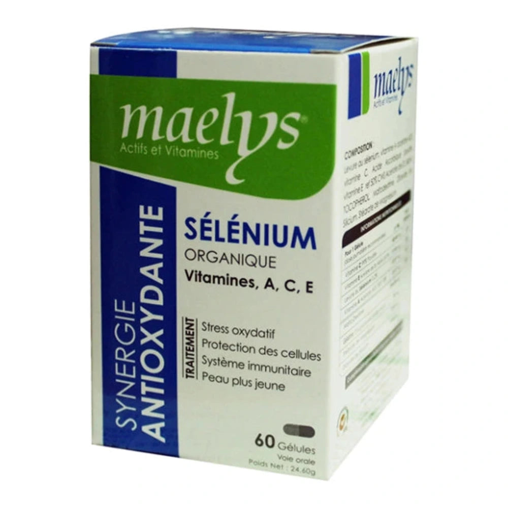 Boîte Maelys Sélénium Organique Vitamines A C E 60 gélules