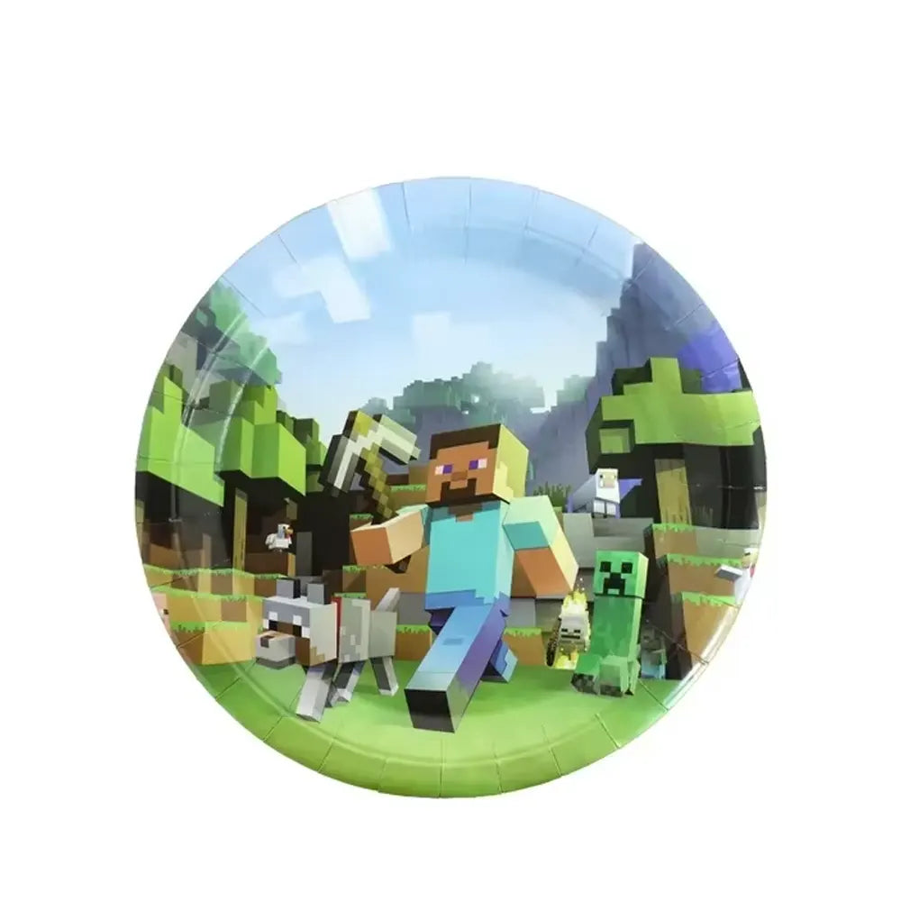 Pack de 10 assiettes en carton – Fête Minecraft
