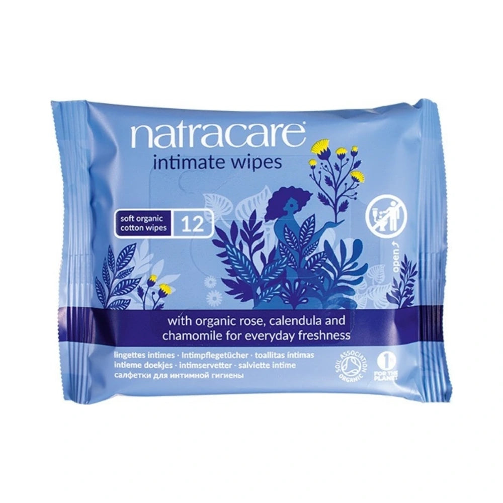 Natracare lingettes intimes bio rose, calendula et camomille – paquet de 12