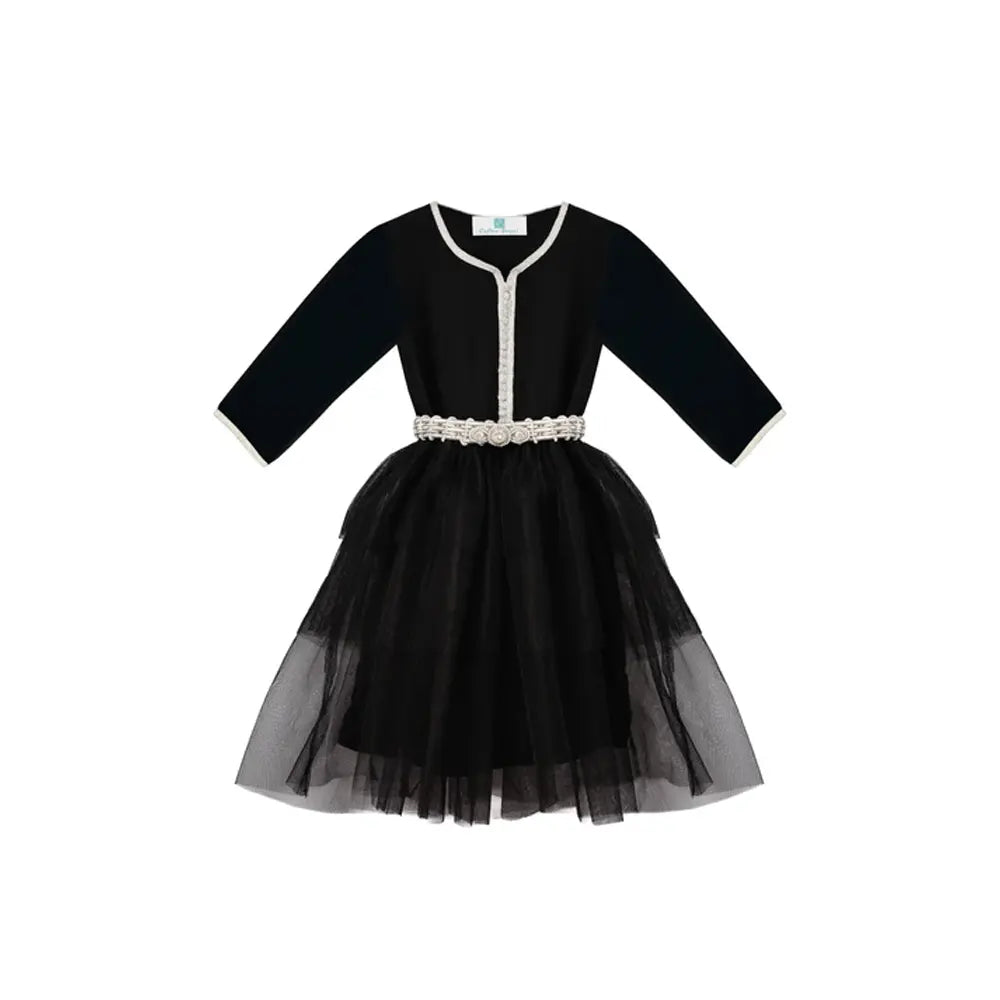 Caftan Robe pour Fille avec Manches - Noir Nuit