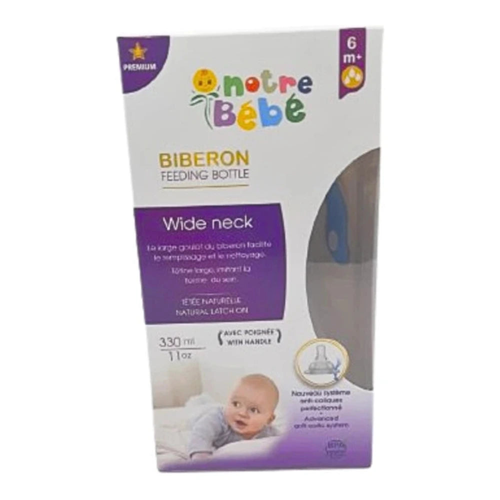 Biberon Notre Bébé large ouverture avec poignées +6 mois 330 ml