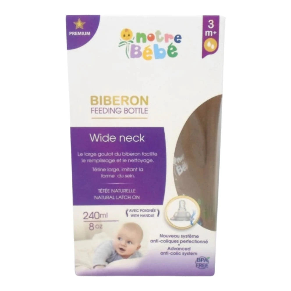 Biberon Notre Bébé col large avec poignées 240 ml