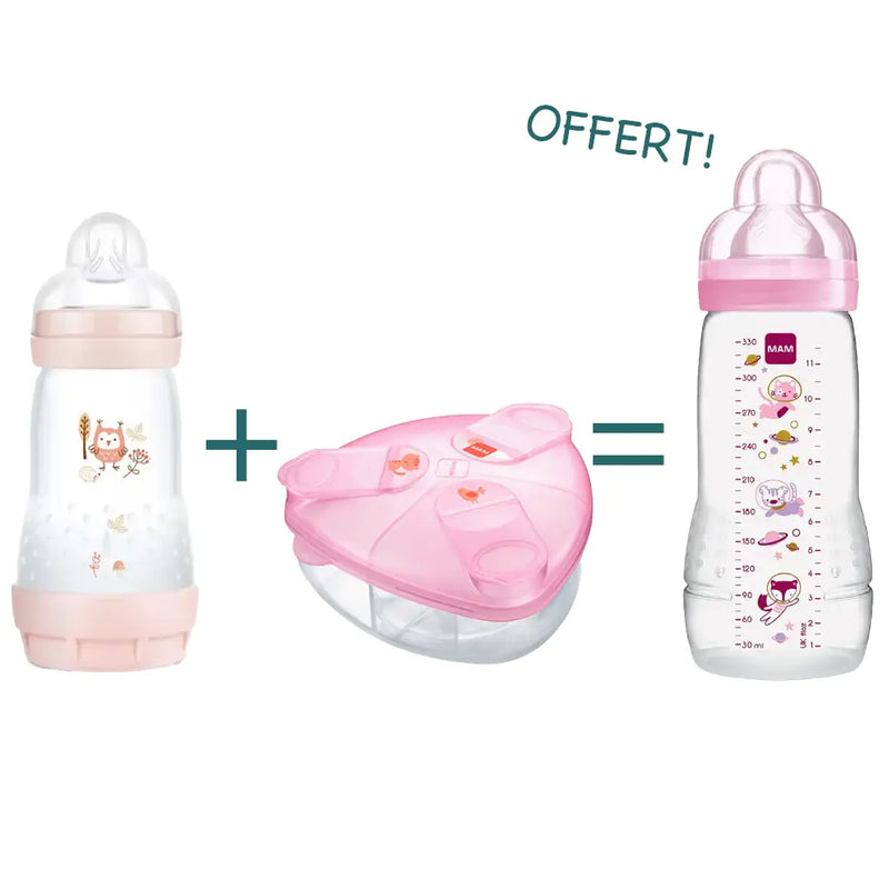 Offre: Biberon MAM Easy Start Anti-Colique + Doseur de Lait = Biberon MAM Easy Active Offert!