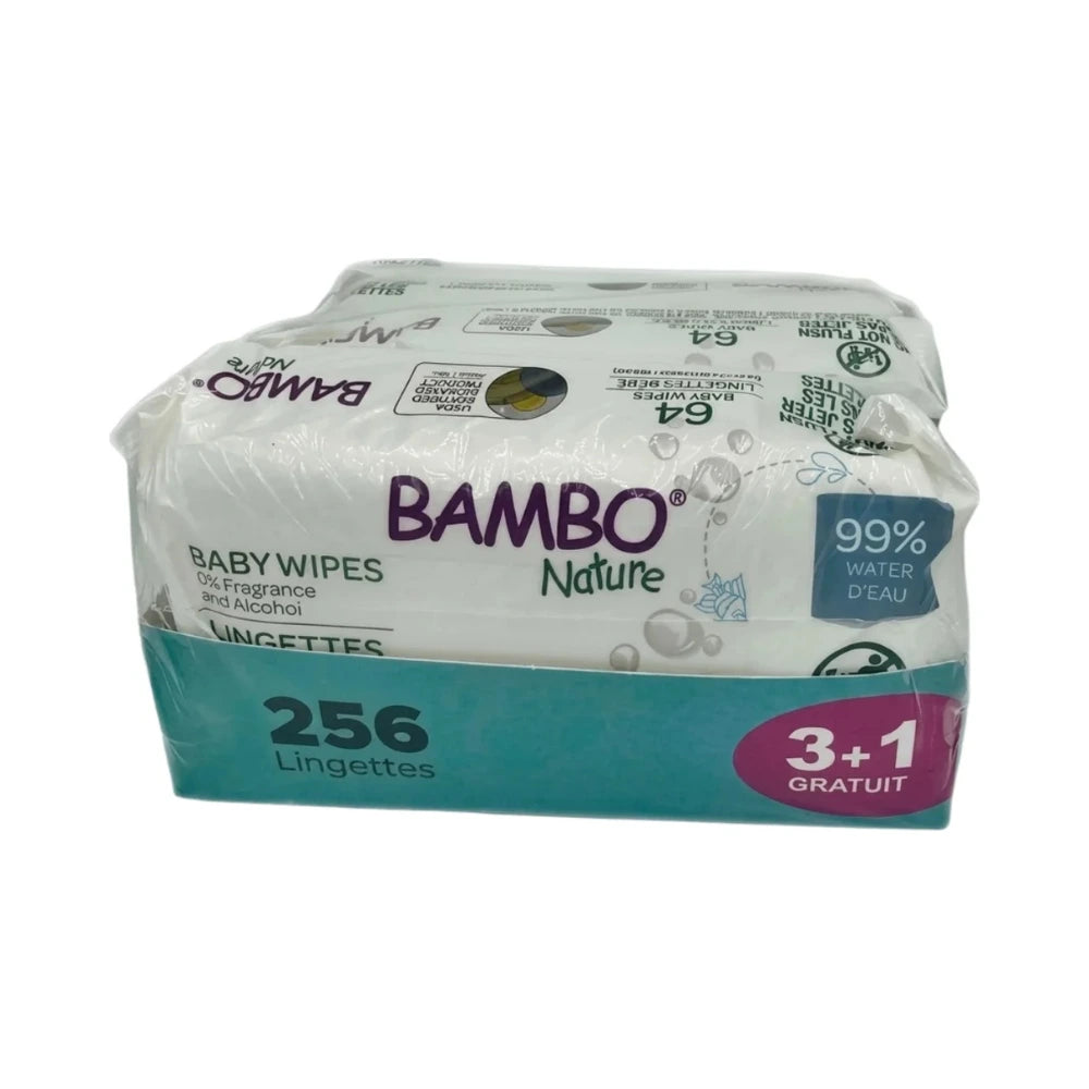 Bambo Nature lingettes bébé – pack 3+1 de 64