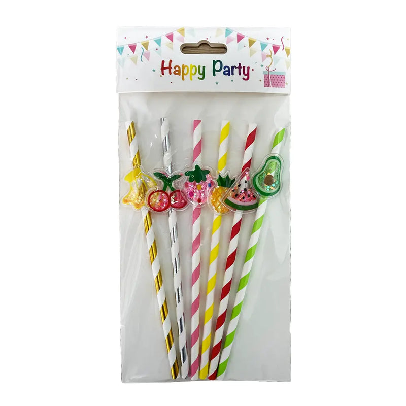 Lot de 6 Pailles en Papier 3D Colorées - Fruits