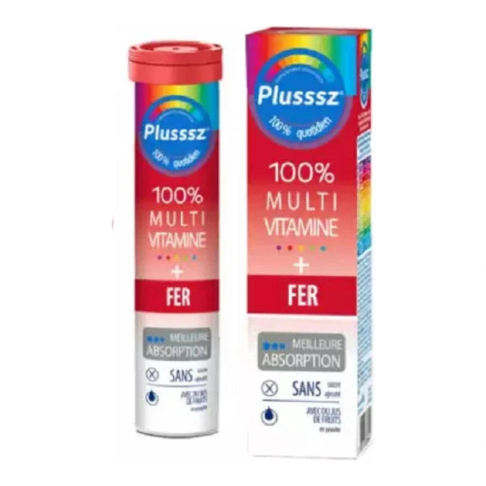 Plusssz Multivitamine + Fer – tube de 20 comprimés effervescents