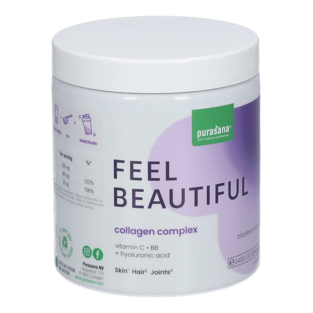 Purasana Feel Beautiful Beauty Collagen 240 g – pot de collagène en poudre