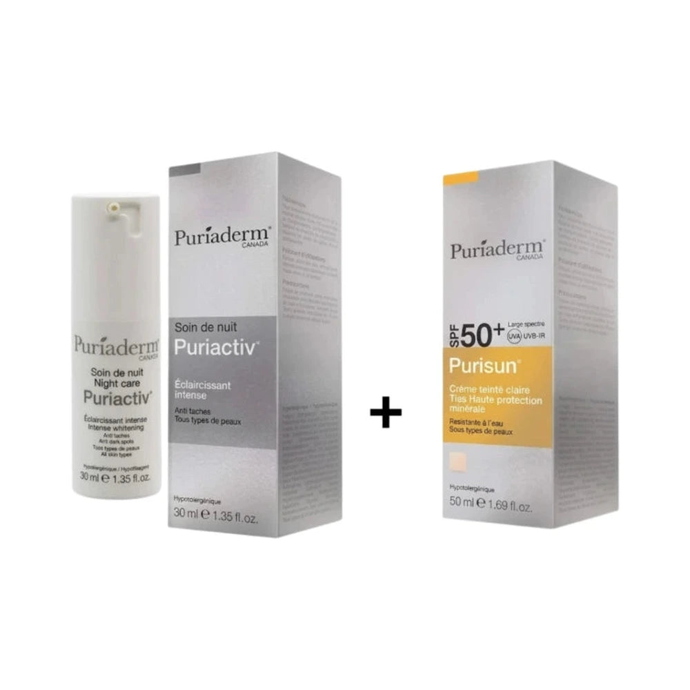 Pack Puriaderm Puriactiv soin de nuit et écran teinté clair SPF50+
