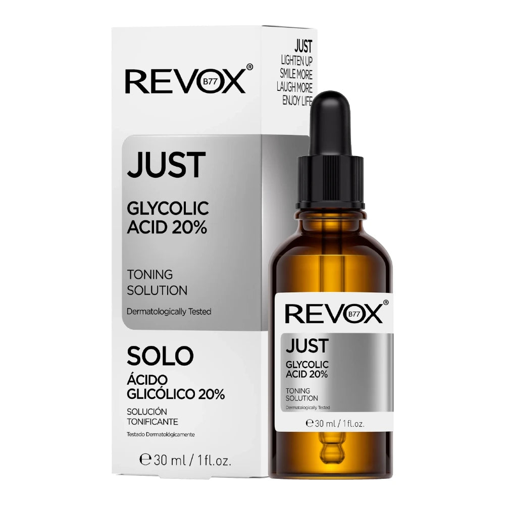 Revox B77 Just Acide Glycolique 20% solution tonifiante 30 ml, flacon et boîte