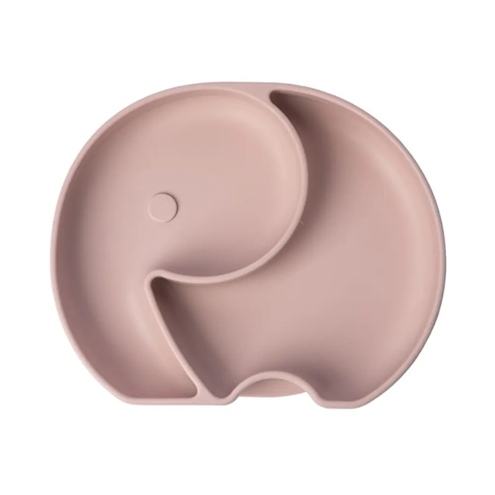 YUMMY Assiette Éléphant en Silicone avec Ventouse 4M+ - Rose Poudré