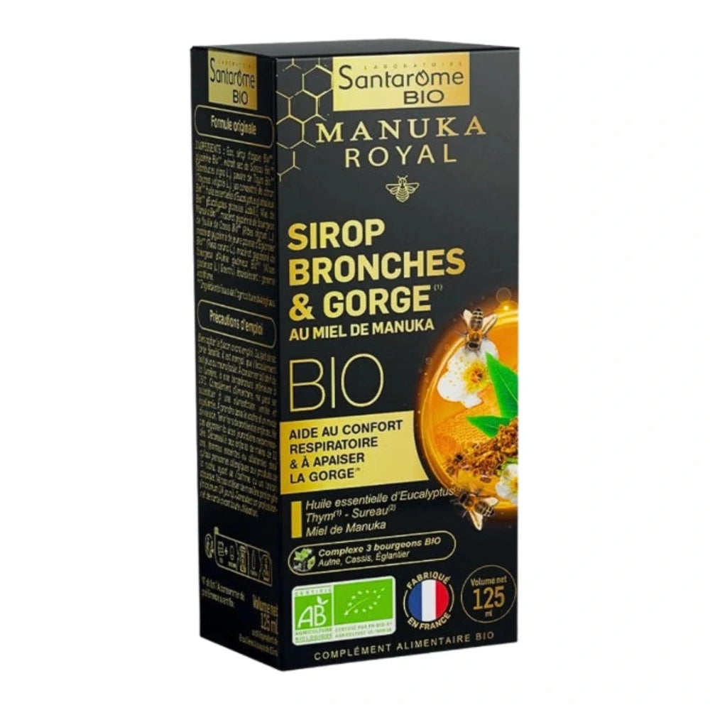 Santarome Sirop Gorge Miel de Manuka 125 ml – flacon et étui