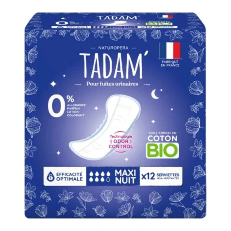 Compresas TADAM MAXI para pérdidas urinarias nocturnas (12 unidades)