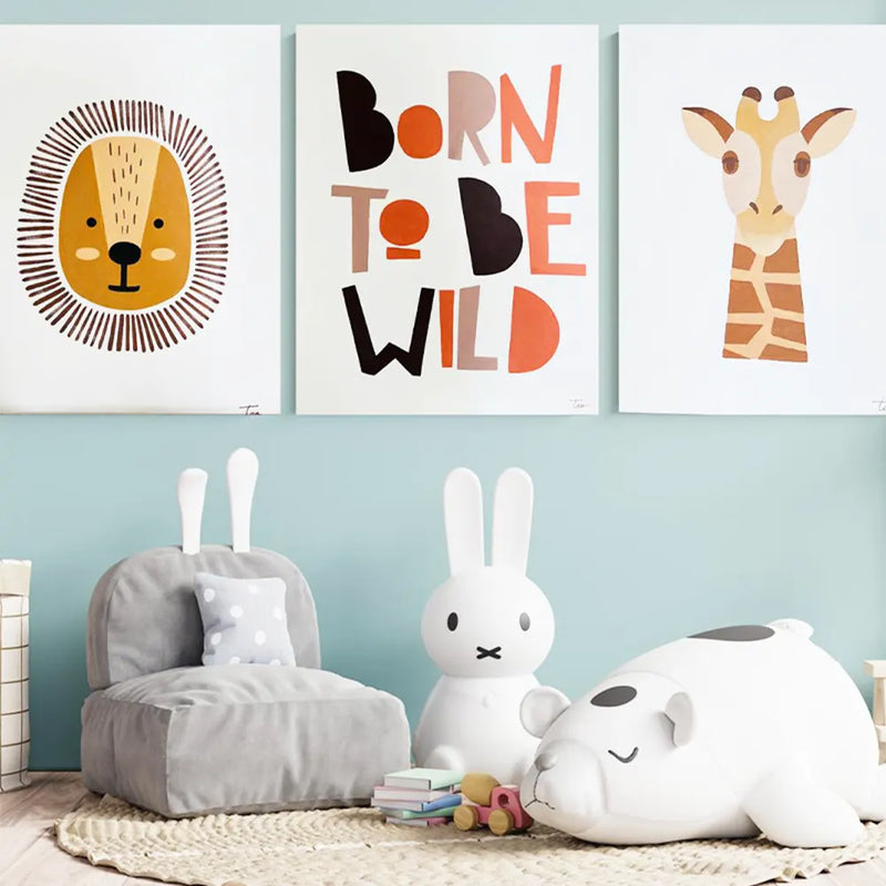 Lote de 3 lienzos acrílicos decorativos - León & Born To Be Wild & Jirafa