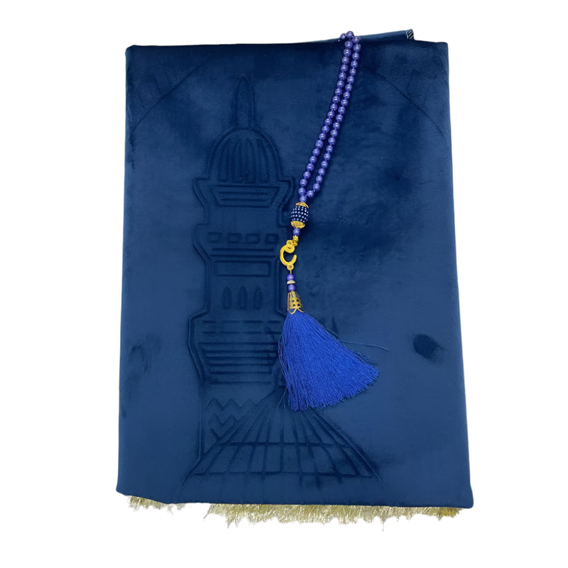 Premium Prayer Rug & Pearl Rosary Set - Blue