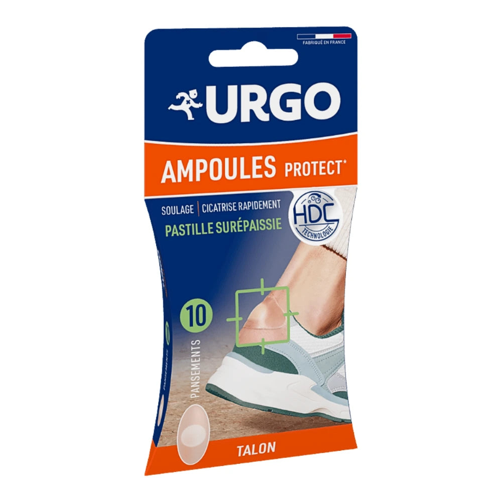 Urgo Ampoules Protect Talon – boîte de 5 pansements hydrocolloïdes grand format pour ampoules au talon