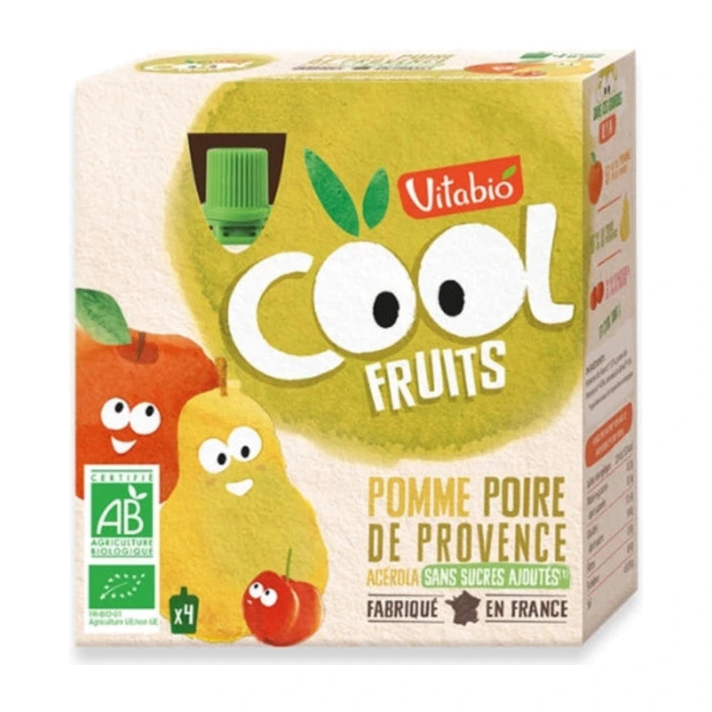Vitabio Cool Fruits Pomme Acérola – lot de 4 gourdes de 90 g
