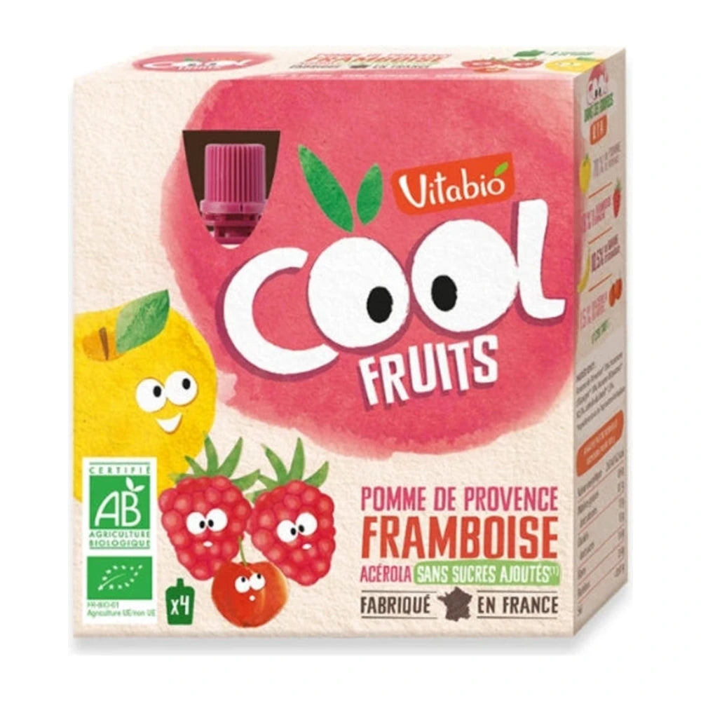 Vitabio Cool Fruits Pomme Framboise – pack de 4 gourdes de 90 g