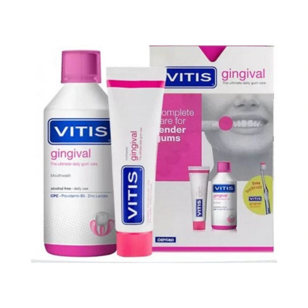 Vitis Gingival Dentifrice 75 ml + Bain de Bouche 500 ml + Brosse à Dents
