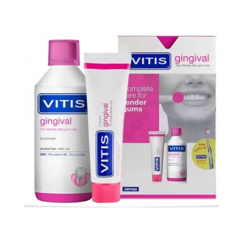 Vitis Gingival معجون أسنان 75 مل + غسول فم 500 مل + فرشاة أسنان