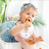 YUMMY Bavoir Chat en Silicone avec Poche 9M+ - Rose Blush
