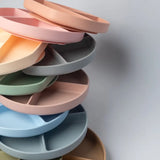YUMMY Assiette en Silicone Multi-Compartiments avec Ventouse Bleu Pastel – 4M+