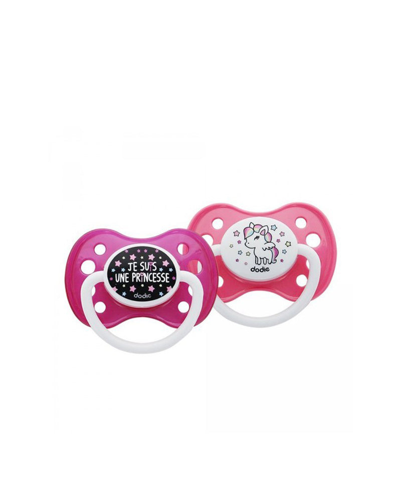 Lot de 2 Sucettes Anatomiques Silicone Dodie +6m - Princesse/Licorne