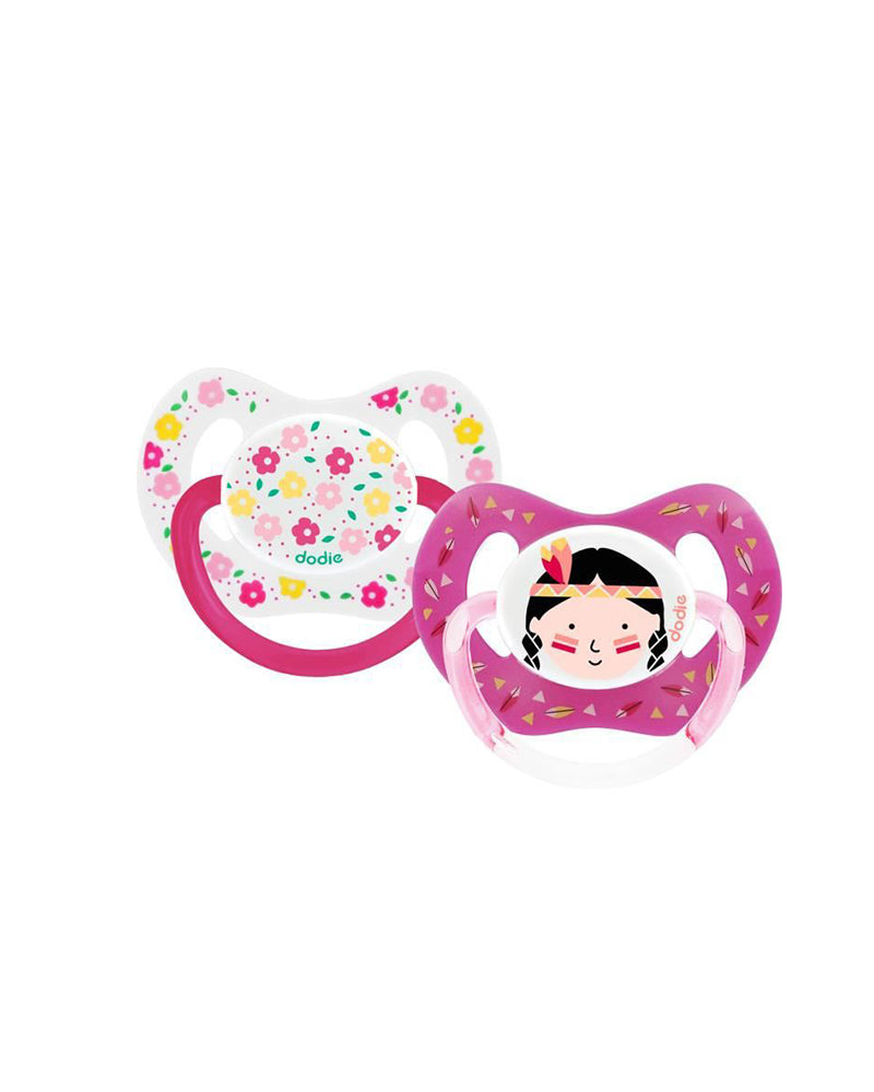 Lot de 2 Sucettes Physiologique Silicone Dodie +18m - Fleurs/Indienne