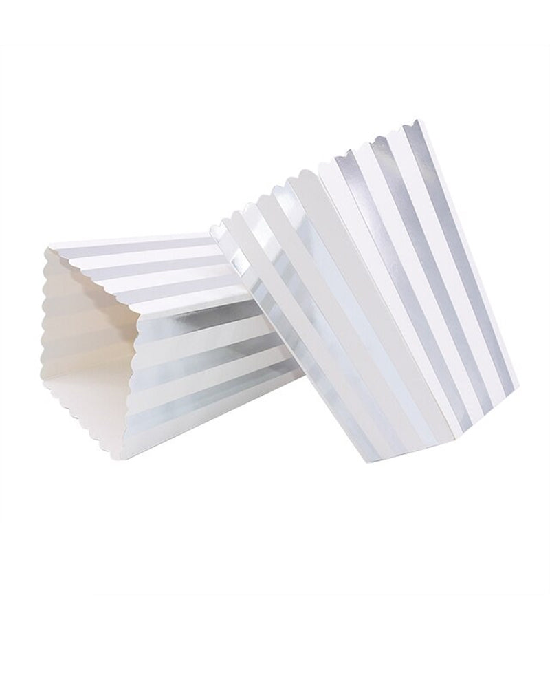 Boîtes à Popcorn en papier rayé x10 - Blanc & Argenté