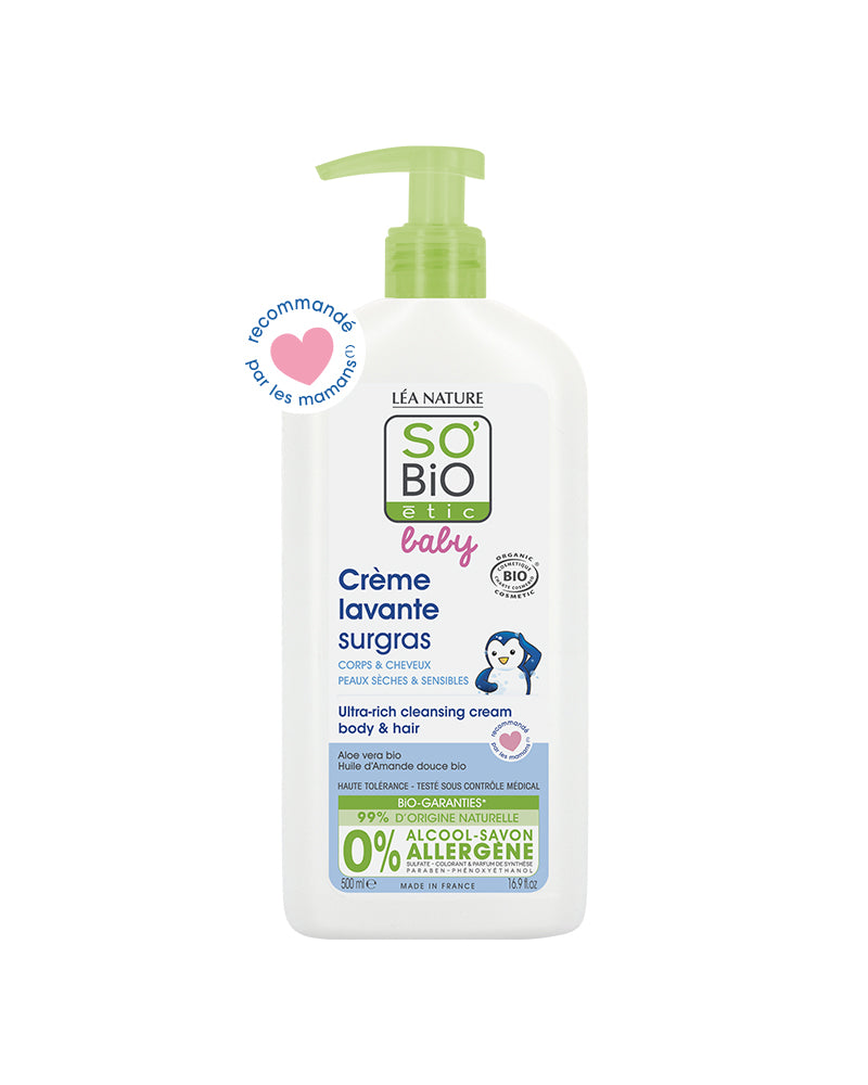 SO BIO BABY Crème Lavante Surgras Corps et Cheveux - 500ml