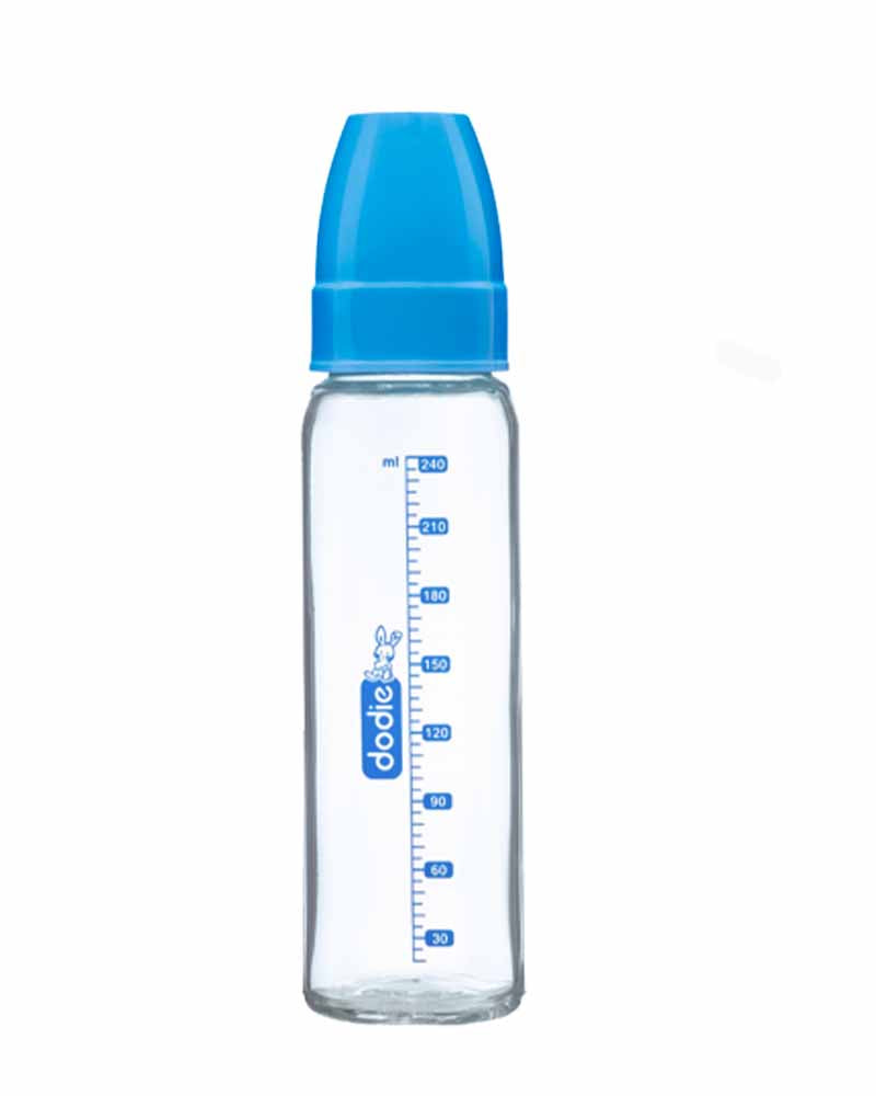 Dodie Narrow Neck Glass Bottle 240ml (+6m) - Lagoon Blue