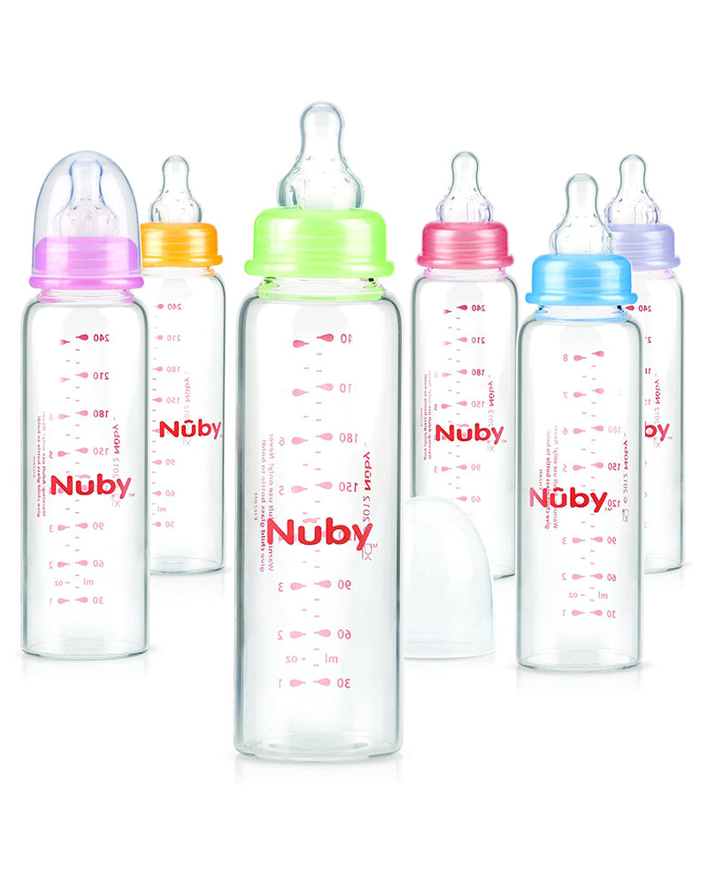Nûby Biberón de Vidrio con Tetina de Flujo Lento 240 ml - Rosa