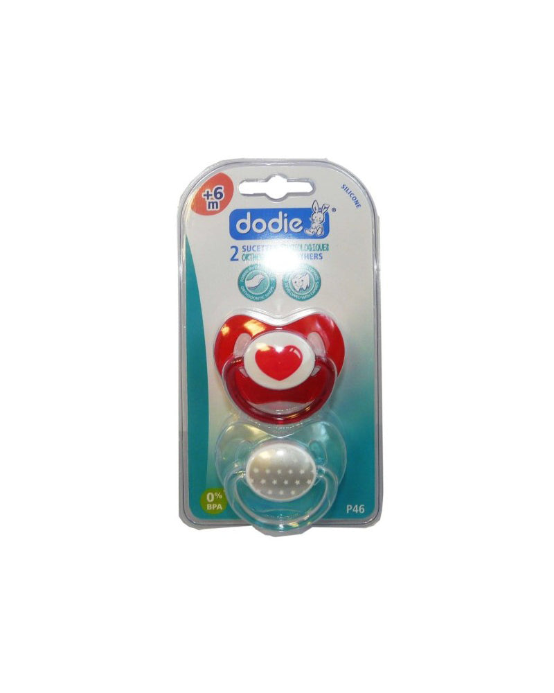 Lot de 2 Sucettes Physiologique Silicone Dodie +6m - Coeur/Etoiles