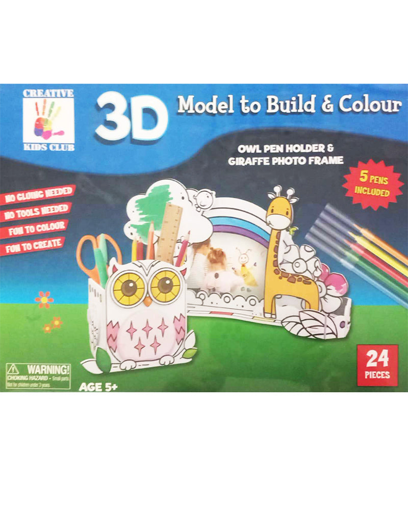 3D Model To Build & Colour 24 Pièces - Owl Pen Holder & Giraffe Photo Frame