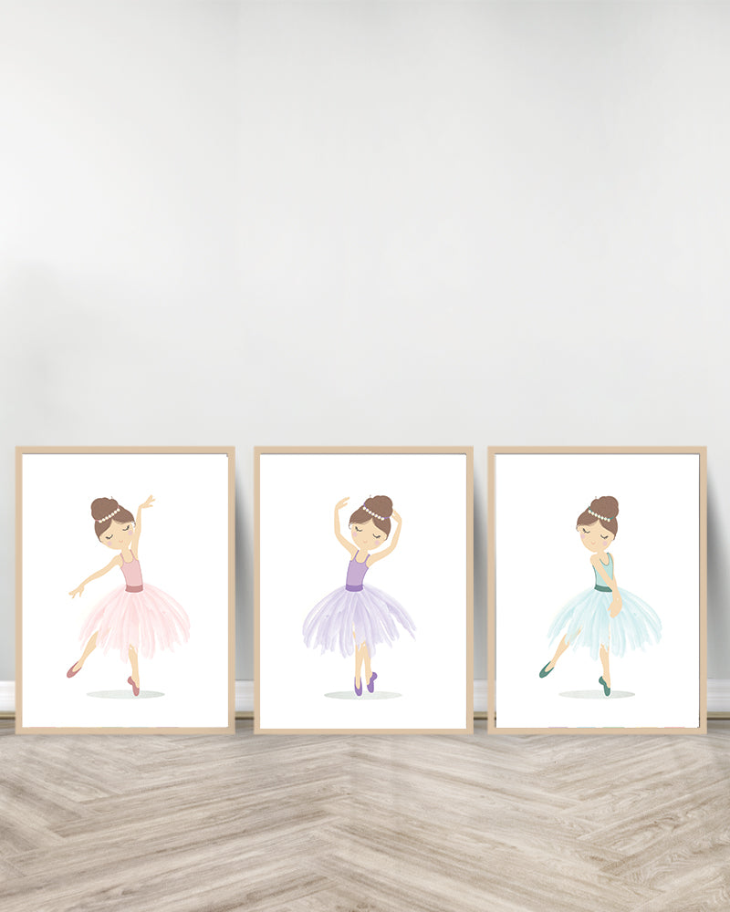 Ensemble de 3 Tableaux décoratifs - Les trois Ballerines - Bois