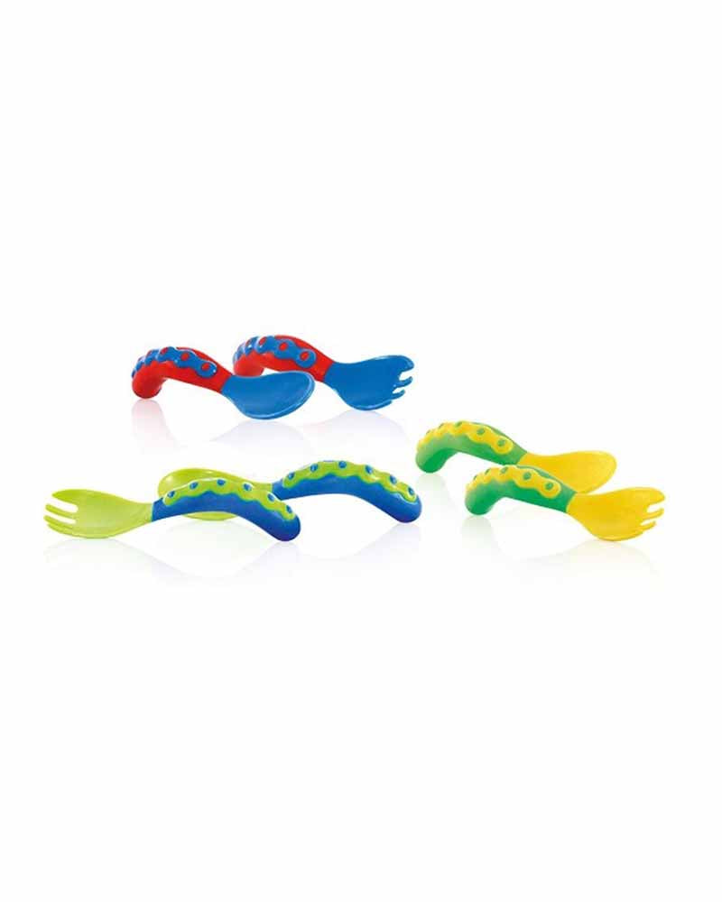 Cubiertos de aprendizaje Nûby (cucharas + tenedor) +9m - Amarillo