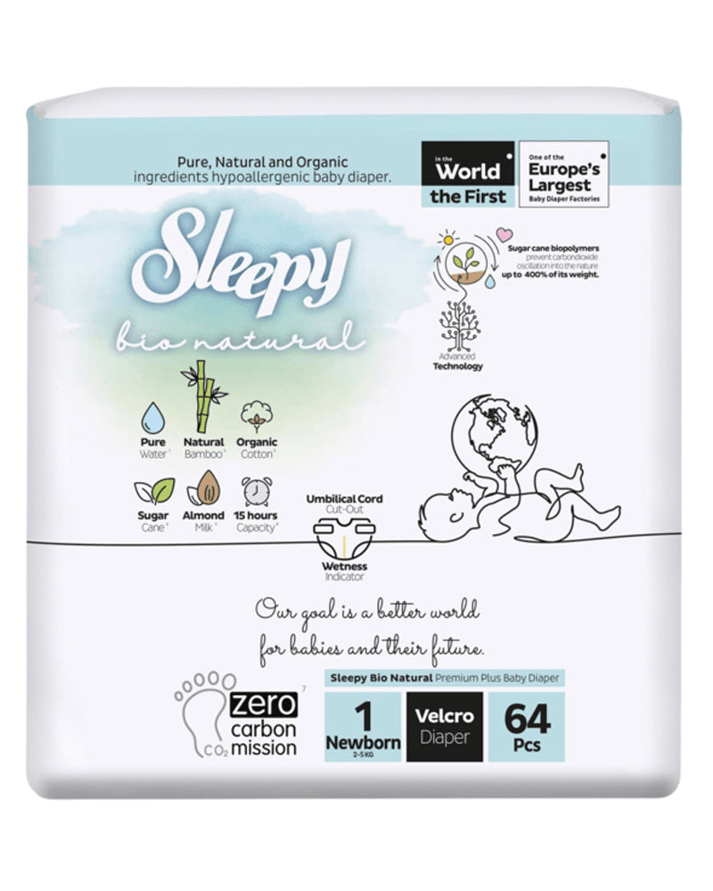 Sleepy Couches Bio Natural Nouveau-né Taille 1 - 64 Unités