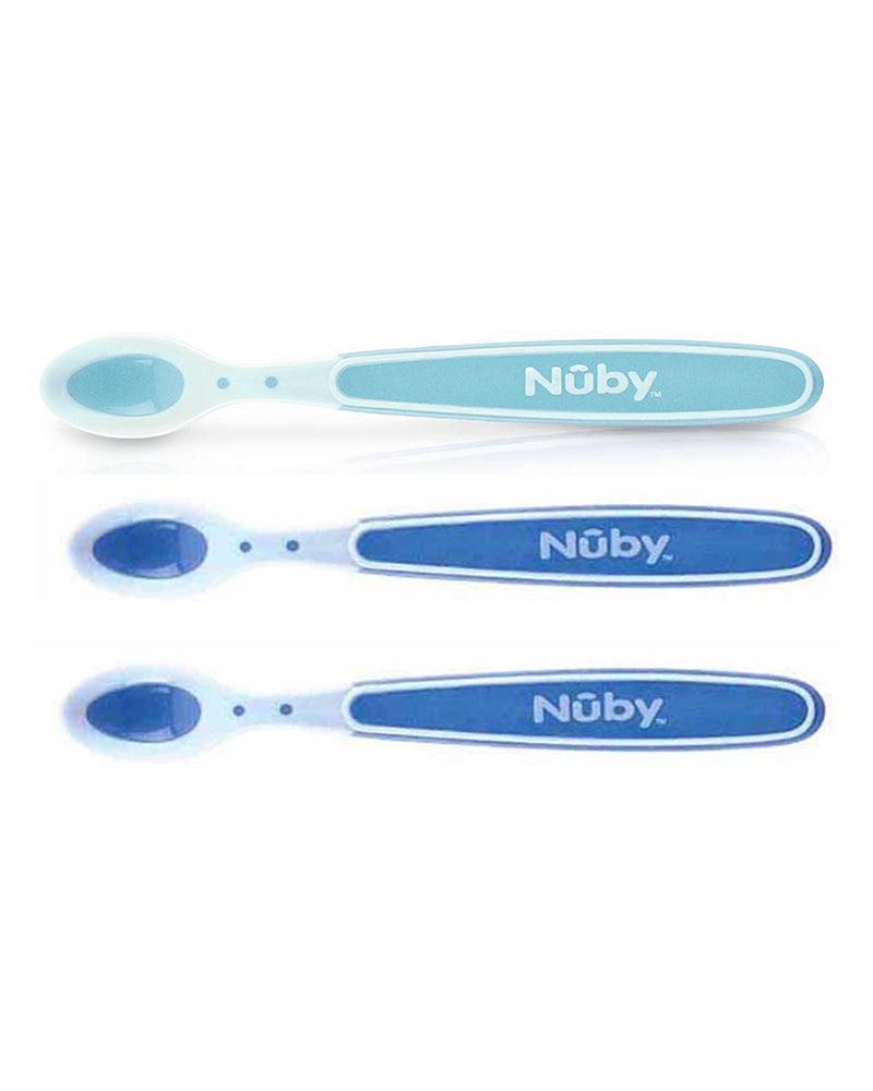 Set of 3 Nûby Heat Sensitive Spoons with Soft Edge +3m - Blue/Green