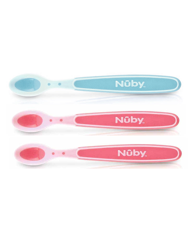 Set of 3 Nûby Heat Sensitive Spoons with Soft Edge +3m - Pink/Green