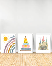 Ensemble de 3 Tableaux décoratifs - Pilliers Islam | Salat| Fatiha - Blanc