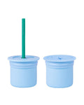 Gobelet 3 en 1 MINIKOIOI avec 2 couvercles et Paille en Silicone  – Bleu
