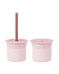 Gobelet 3 en 1 MINIKOIOI avec 2 couvercles et Paille en Silicone  – Rose