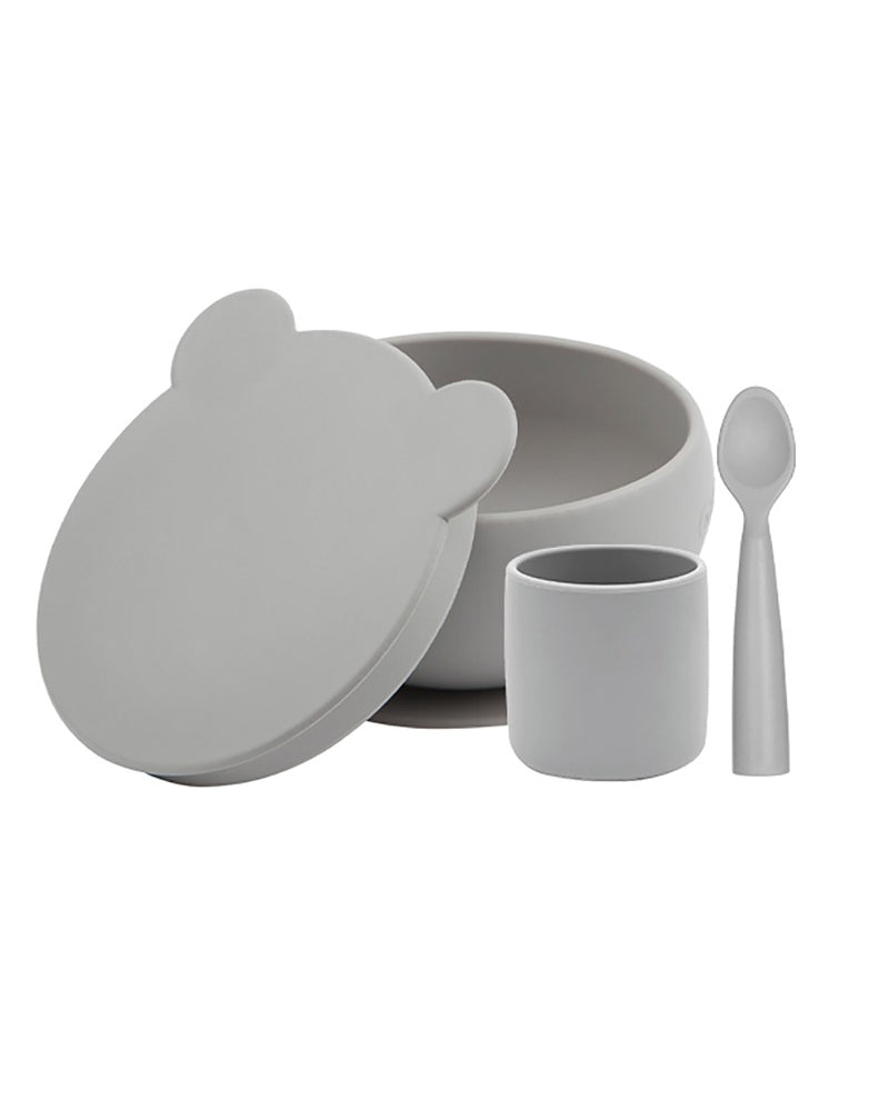Set en Silicone MINIKOIOI : Bol Gobelet Cuillère – Gris